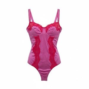 SKIMS stretch satin lace balconette Brief Bodysuit Neon Orchid SIZE Small